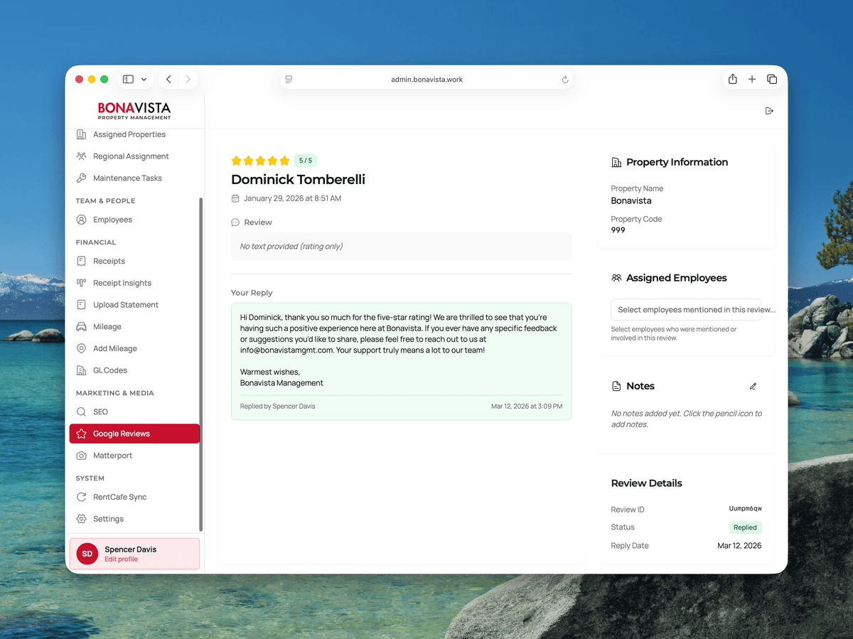Google Reviews dashboard