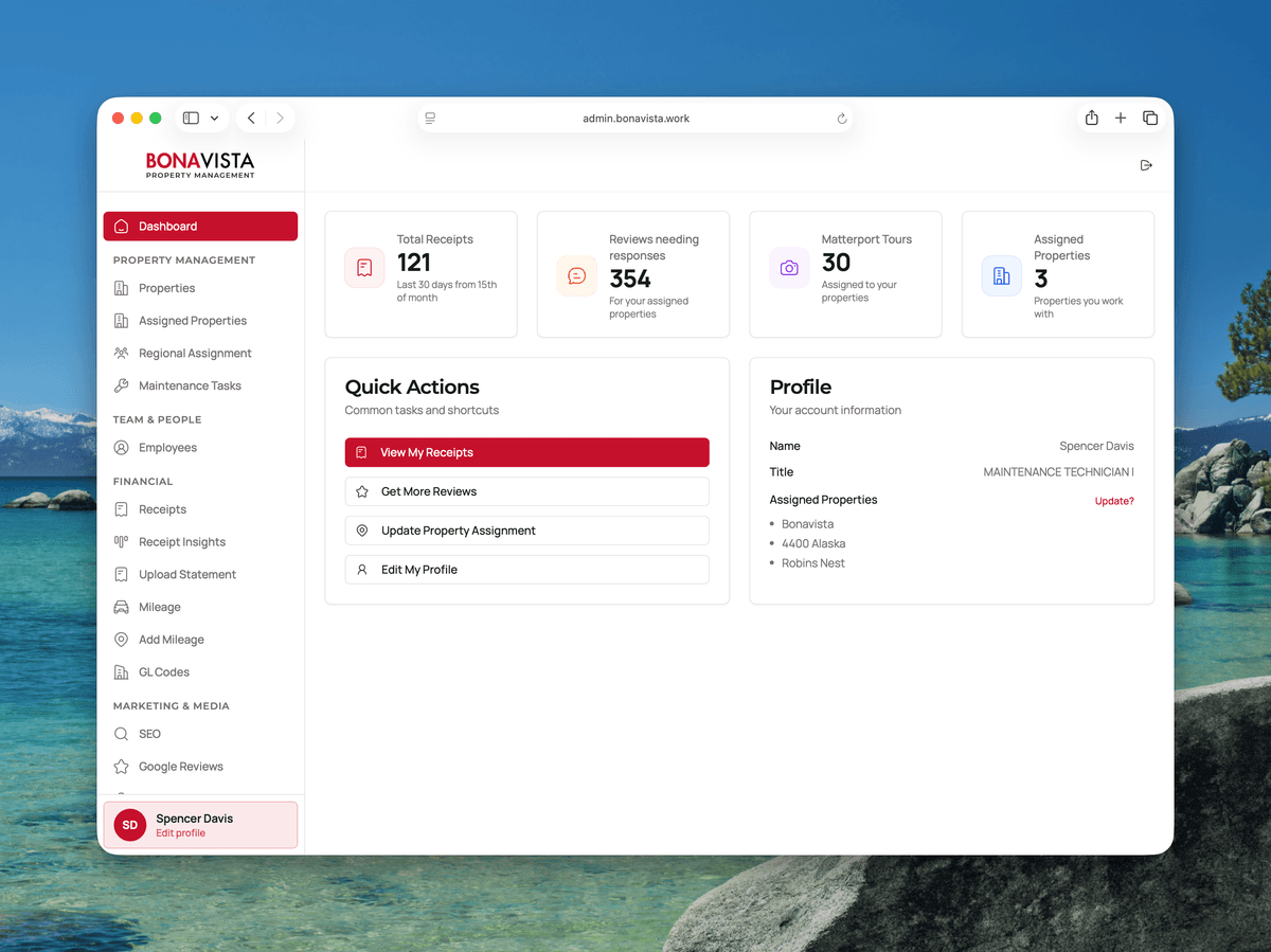 Admin Panel home screen