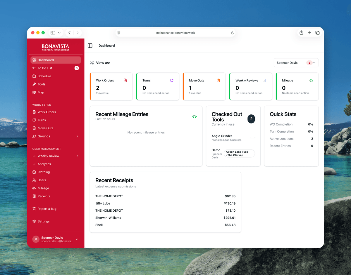 Maintenance Panel homepage